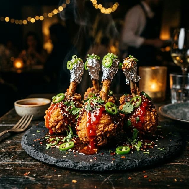 Crisp lollipop wings with dramatic lighting